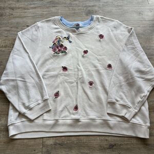 C&K Sweatshirt Embroidered 3X Floral Vintage Granny Grandma 90s White and Blue